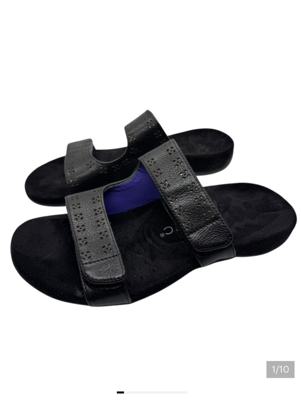 Vionic Nakia Adjustable Slide Sandals Black Metallic Women’s Size 8 US
